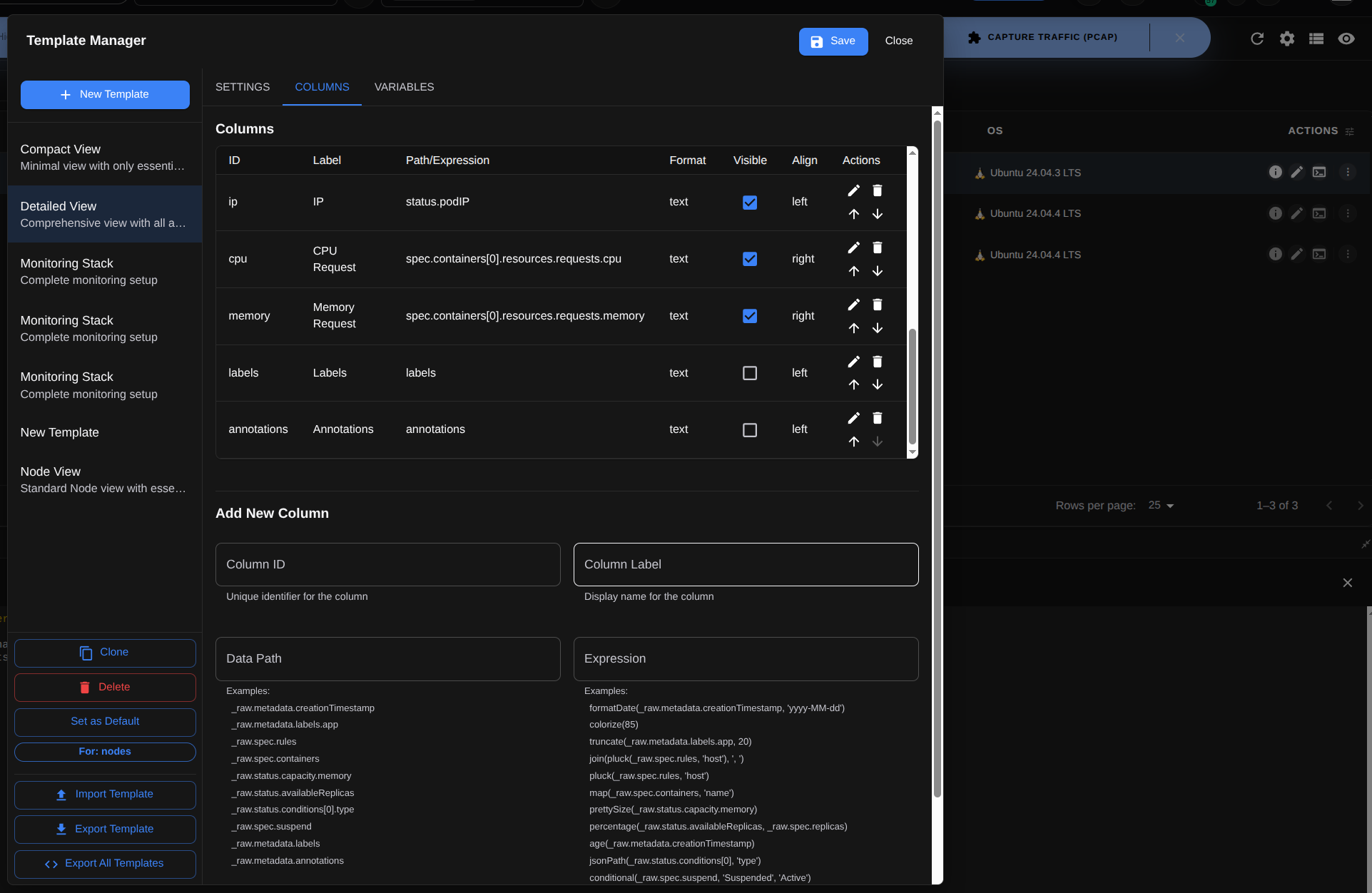 Kube Hammer Template Manager — customizable columns and expression functions